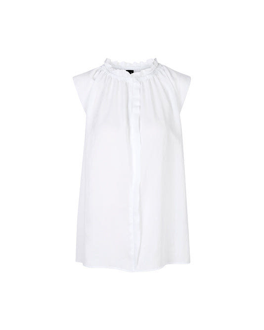 Ruffle Neck Sleeveless Top in White