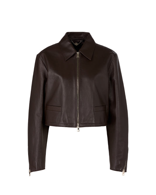 Cropped Dark Brown Leather Jacket