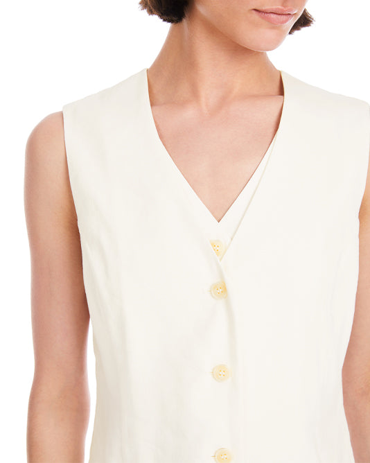 Double Front White Linen Waistcoat