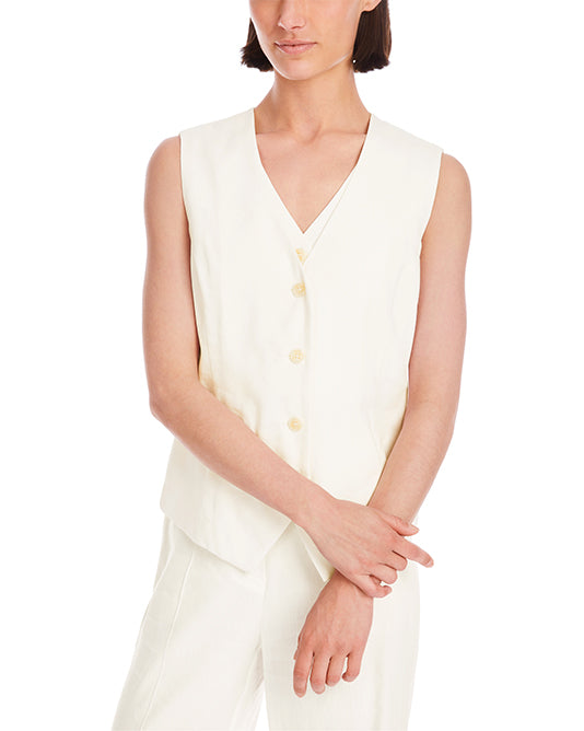 Double Front White Linen Waistcoat