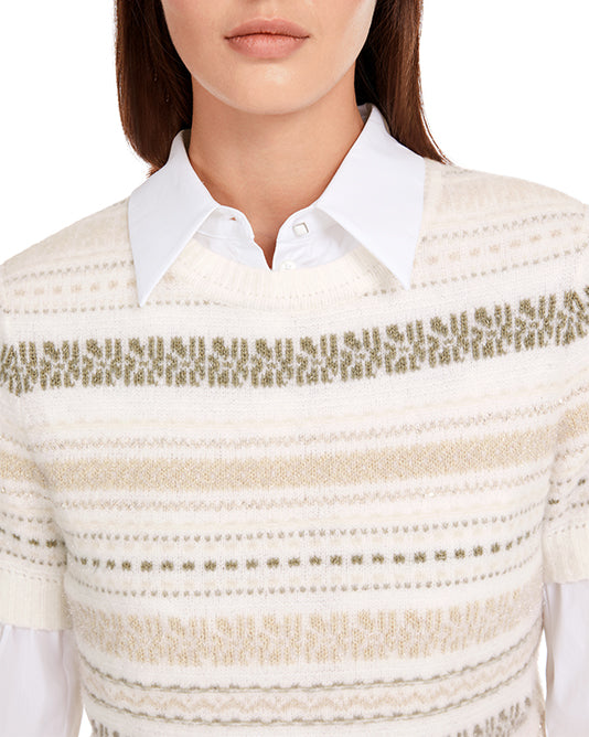 Cropped Stripe Pattern Knit Sweater