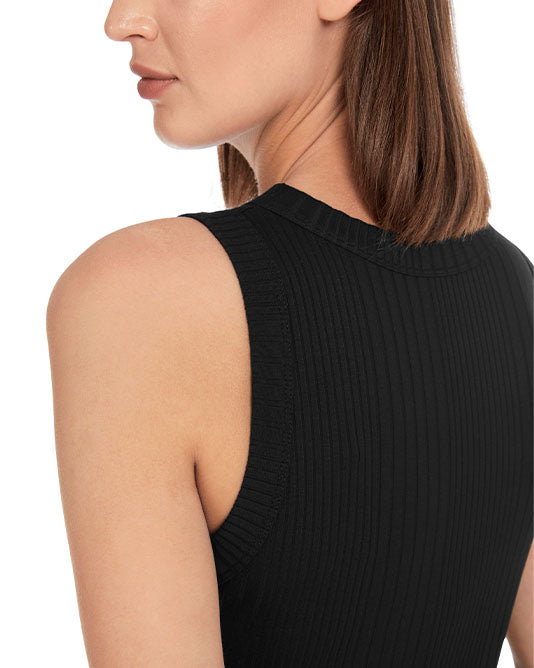 Ribbed High Neck Vest in Black