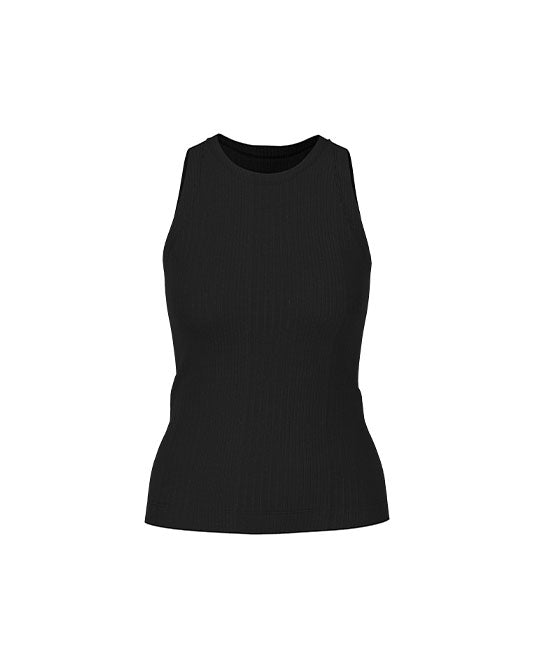 Ribbed High Neck Vest in Black