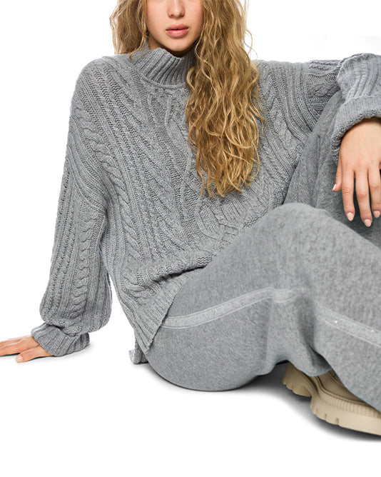 Cashmere Set With Cable Knit Sweater & Pant