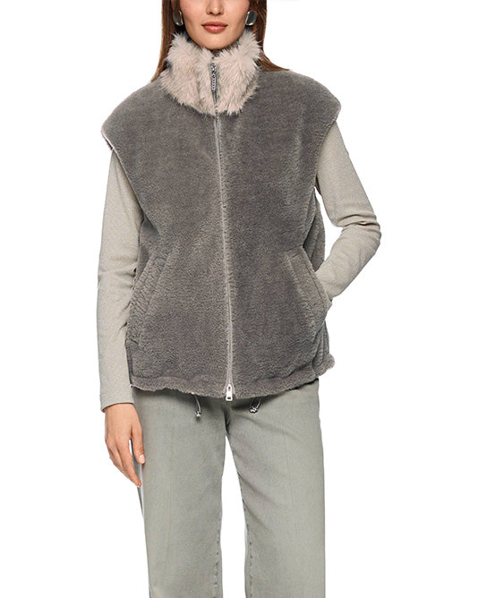 Faux Fur Gilet in Two Tone Taupe/Grey