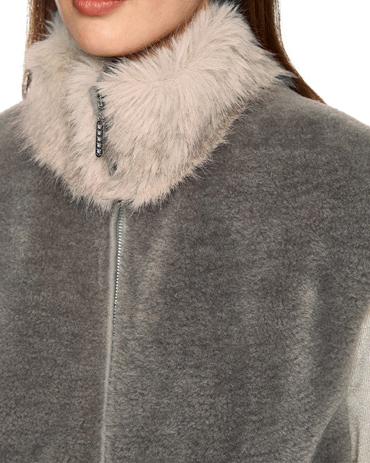 Faux Fur Gilet in Two Tone Taupe/Grey