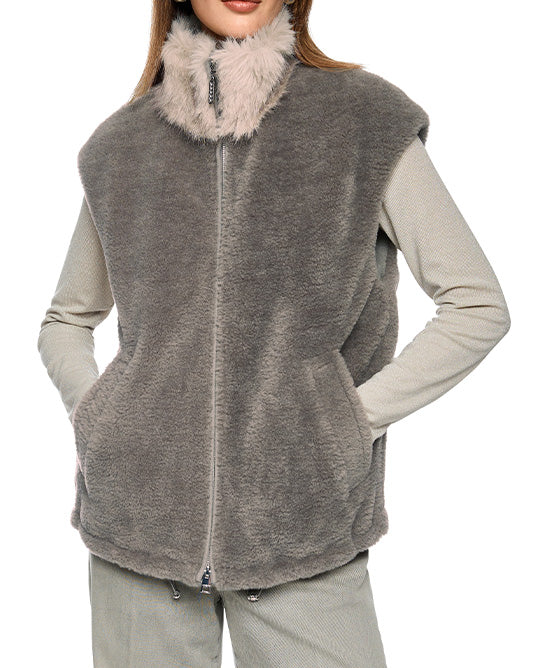 Faux Fur Gilet in Two Tone Taupe/Grey