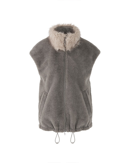 Faux Fur Gilet in Two Tone Taupe/Grey