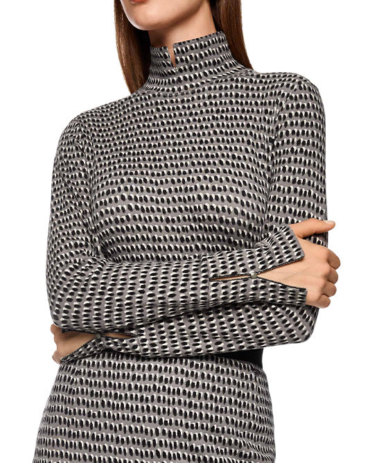Jersey Printed Turtle Neck Top