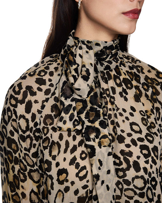 HIGH NECK LEOPARD PRINT BLOUSE