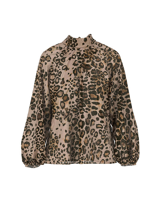 HIGH NECK LEOPARD PRINT BLOUSE