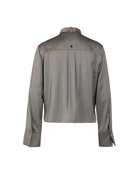 SILKY TIE NECK GREY BLOUSE