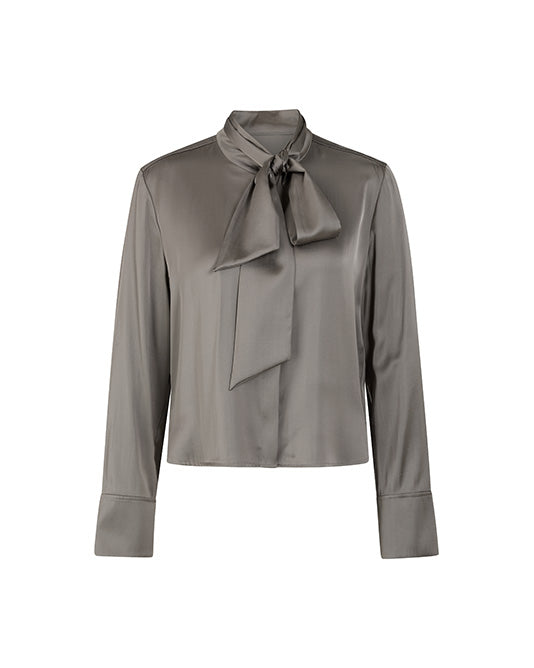 SILKY TIE NECK GREY BLOUSE