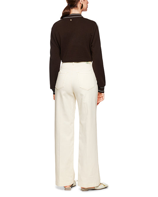 Wide Cream Jean With Pocket Decoration