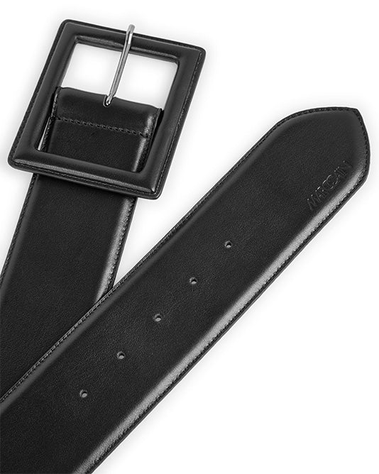 Wide Leather Belt with Square Leather Buckle
