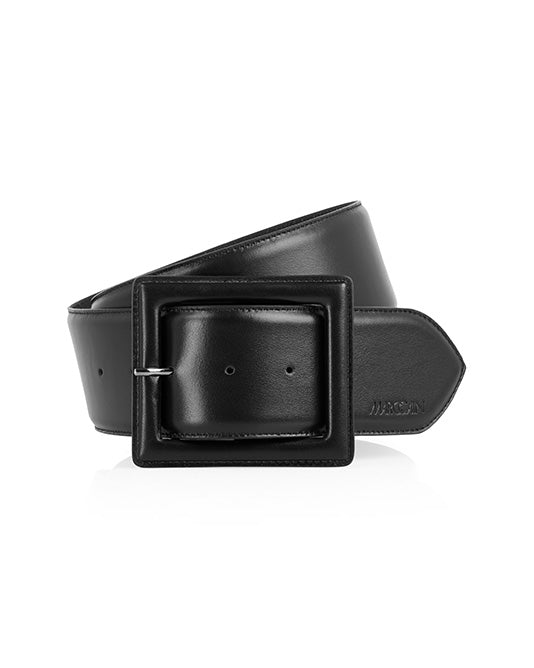Wide Leather Belt with Square Leather Buckle