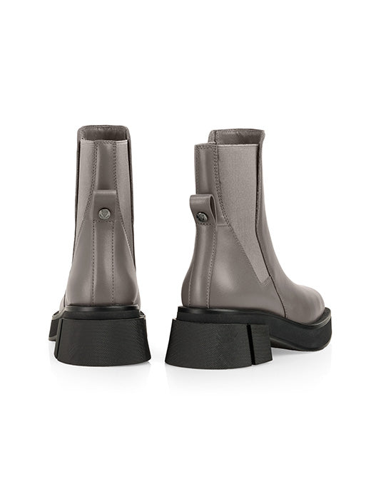 Square Toe Grey Leather Ankle Boot
