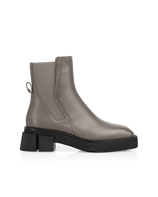 Square Toe Grey Leather Ankle Boot