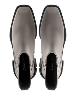 Square Toe Grey Leather Ankle Boot