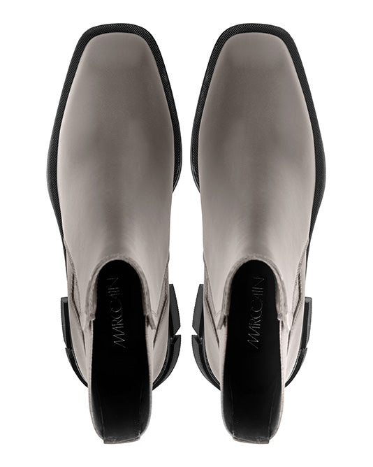 Square Toe Grey Leather Ankle Boot