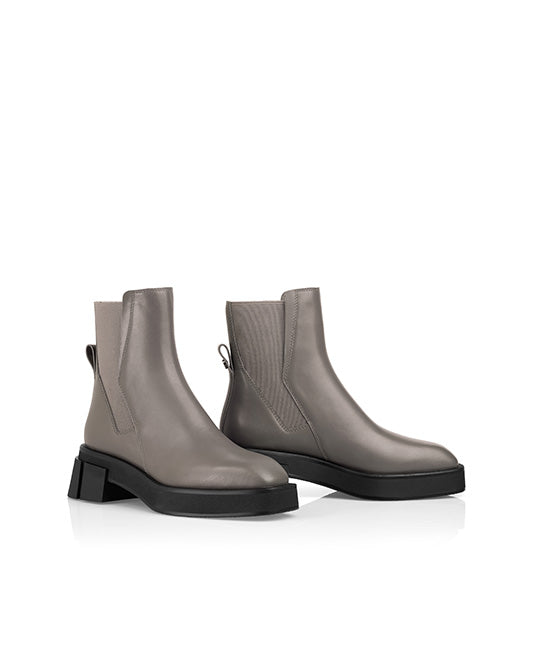 Square Toe Grey Leather Ankle Boot