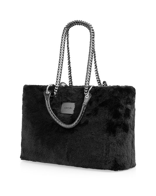 Faux Fur Shopper with Silver Chain Handles