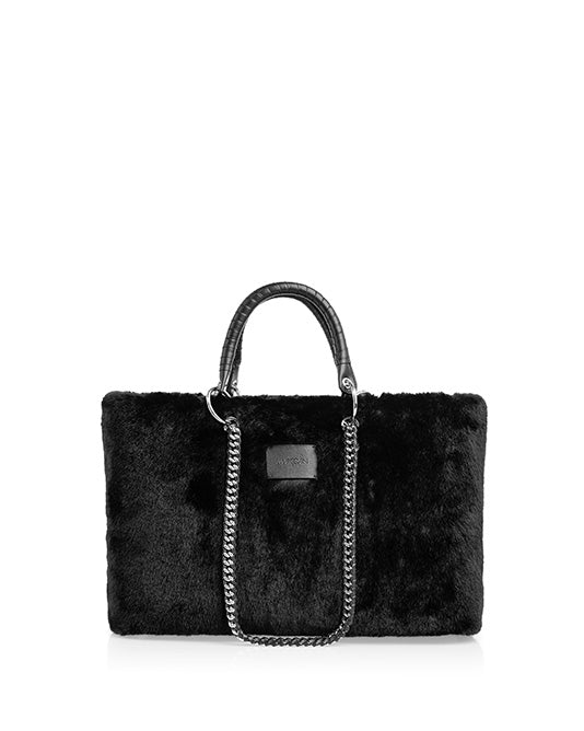 Faux Fur Shopper with Silver Chain Handles