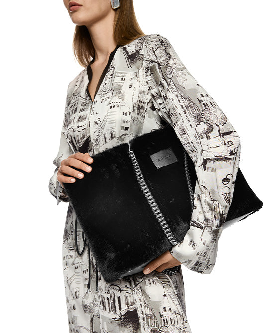 Faux Fur Shopper with Silver Chain Handles