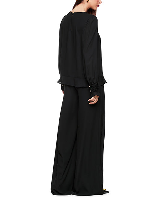 Crepe Neck Blouse with Beaded cuffs