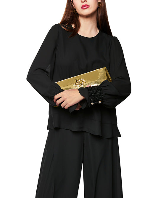 Crepe Neck Blouse with Beaded cuffs