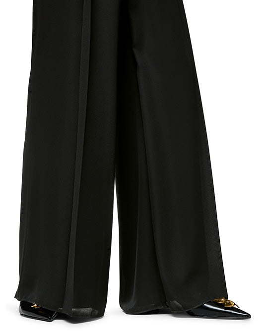 Wide Leg Pant in Crepe with Beaded Waistband