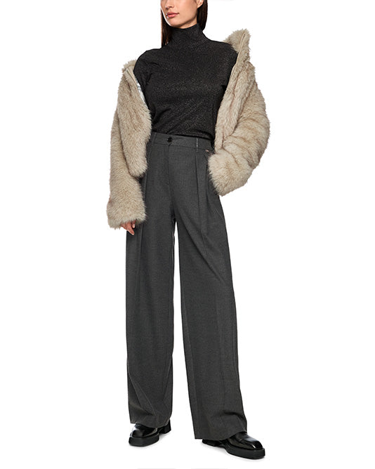 Herringbone Wide Pant with Pleat Front in Charcoal