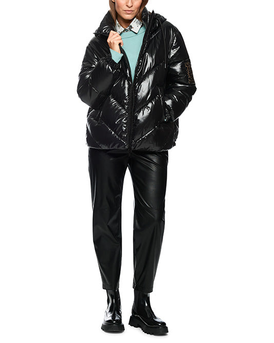 Glossy Leopard Lined Cropped Puffa Jacket