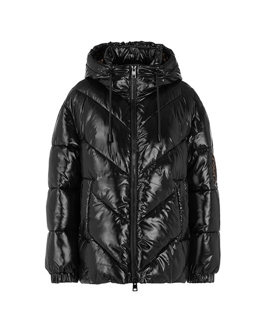 Glossy Leopard Lined Cropped Puffa Jacket