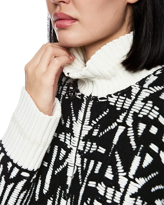 Black & White Weaved Knit Zip Jacket