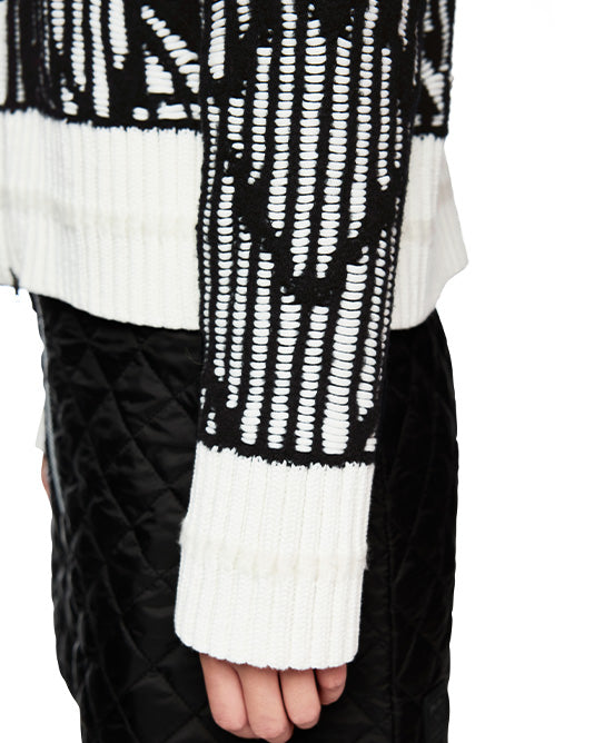 Black & White Weaved Knit Zip Jacket