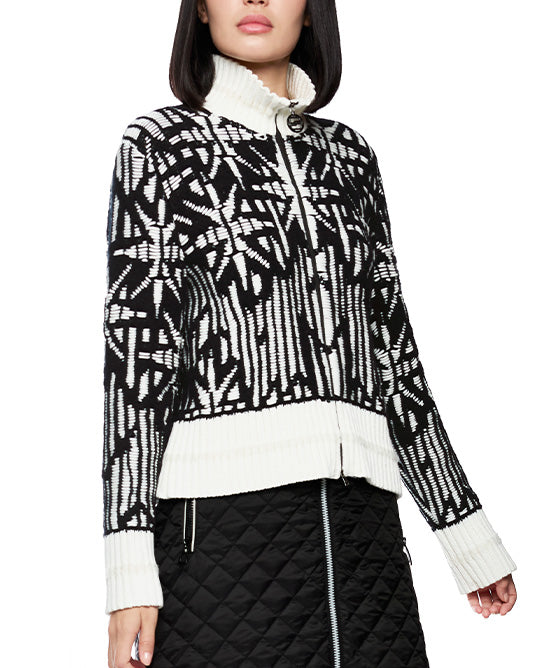 Black & White Weaved Knit Zip Jacket