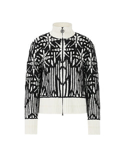 Black & White Weaved Knit Zip Jacket
