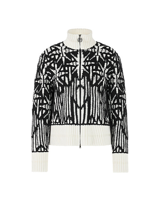 Black & White Weaved Knit Zip Jacket