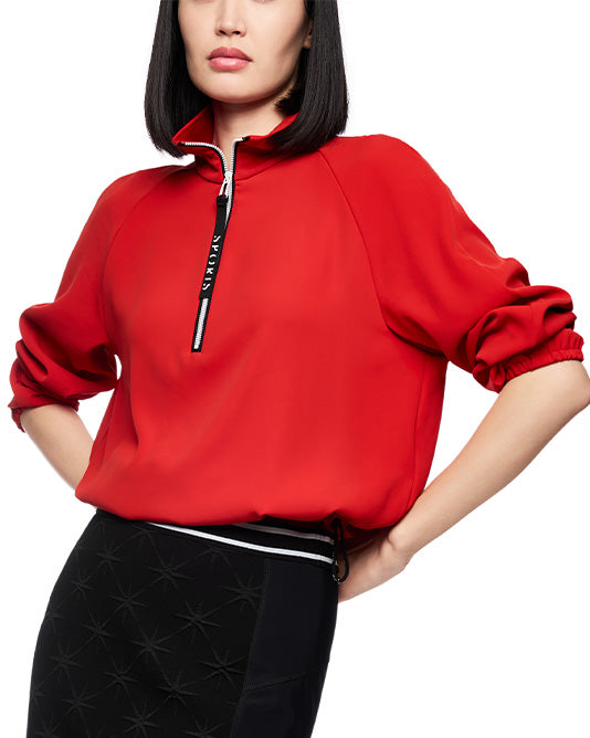 QUARTER ZIP BLOUSE in Poppy RED