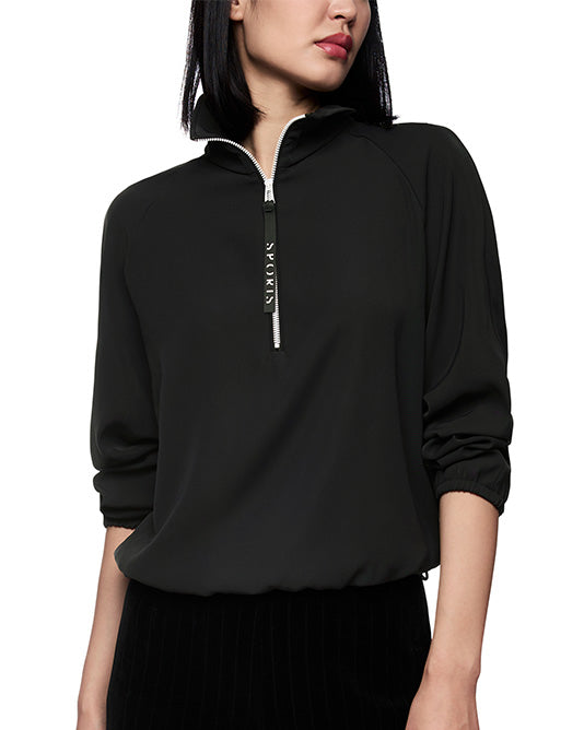QUARTER ZIP BLOUSE in BLACK