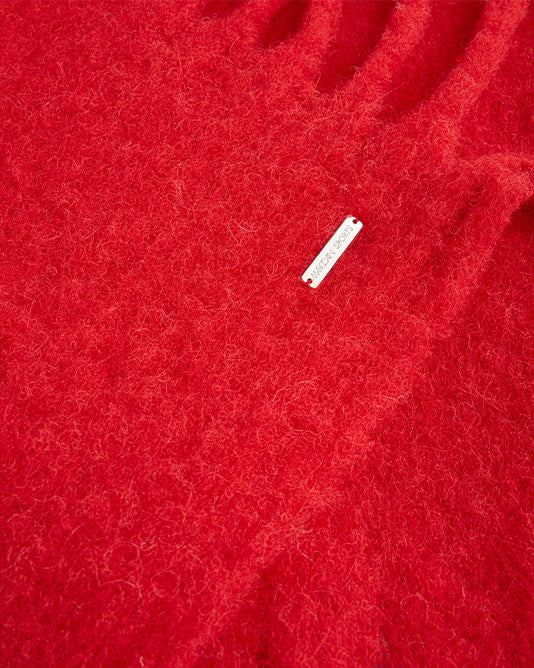 Alpaca Fringe Scarf in Poppy Red