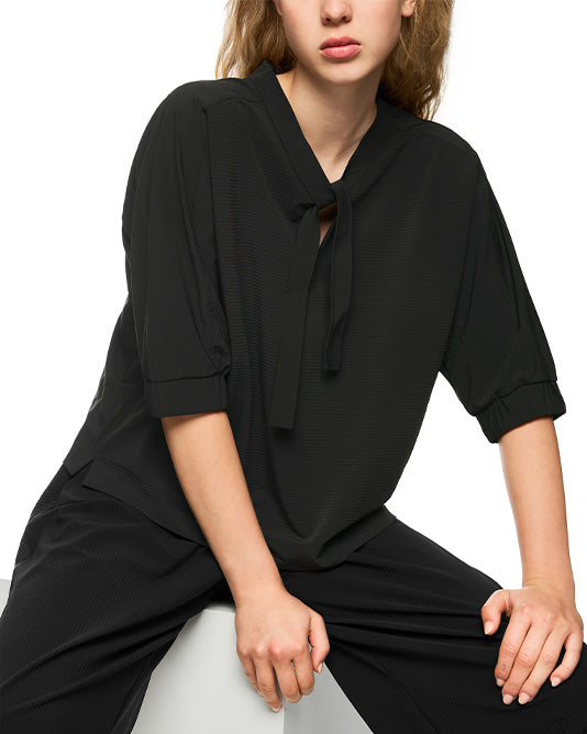 Ribbed Jersey Top & Pant Set in Black