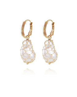 Net Pearl Covered Drop Earrings