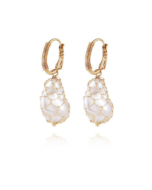 Net Pearl Covered Drop Earrings