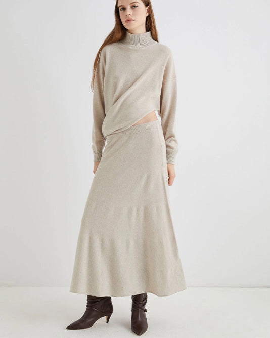 Asymmetric Sweater and Long A Line Knitted Skirt