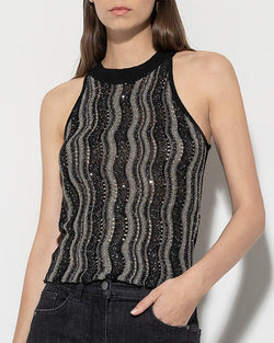 Sequin Knit Striped Halter Top