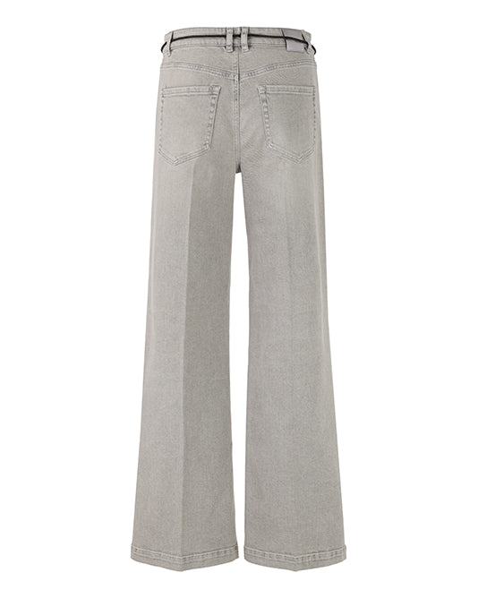Warri High Rise Wide Leg Jean In Light Grey With Belt & Applique Pocket