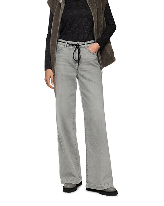 Warri High Rise Wide Leg Jean In Light Grey With Belt & Applique Pocket