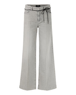 Warri High Rise Wide Leg Jean In Light Grey With Belt & Applique Pocket